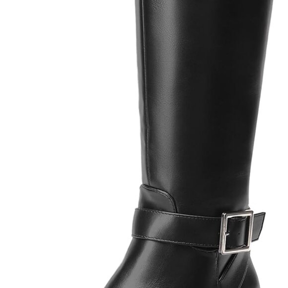 Women's Knee High Riding Boots Comfortable Low Chunky Heel Side Zipper Black 6 - Picture 1 of 8